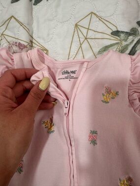 Little Me Light Pink Floral Embroidered Zip Baby Romper